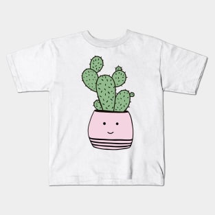 Happy cactus in pink flowerpot Kids T-Shirt